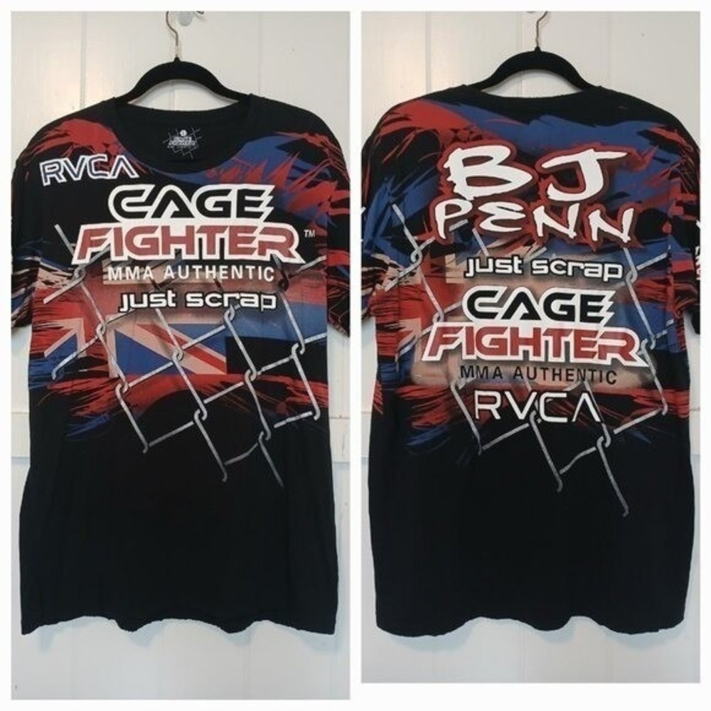 RVCA × BJ Penn × Just Scrap Cage Fighter Walk Out Shirt Mens L Black UFC MMA SS